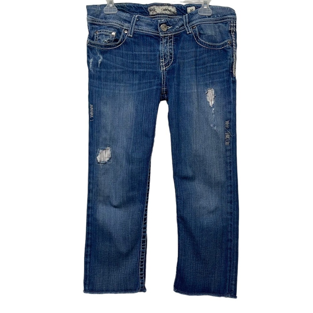 BKE Denim Sabrina Cropped Distressed Patched Jeans Size 30